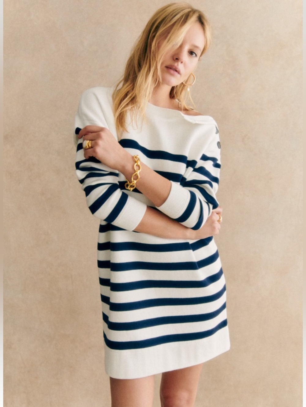NWT Sezane Briella Dress in Ecru/ Navy Maxi Stripes